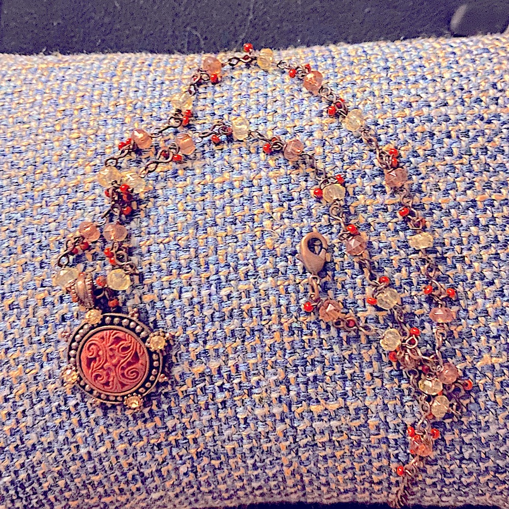 American Eagle Outfitters Maroon & Brown / Tan Beaded Boho Necklace